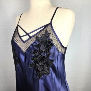 Thalia Sodi Navy Lace Velvet Applique‎ Lingerie Chemise Sexy Mini Slip Dress M